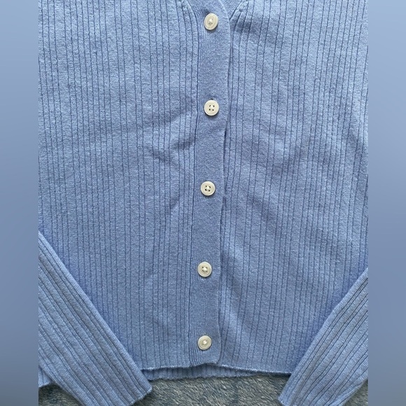 BANANA Republic Blue Ribbed Crop Button  Up Cardigan Size S - Picture 8 of 11